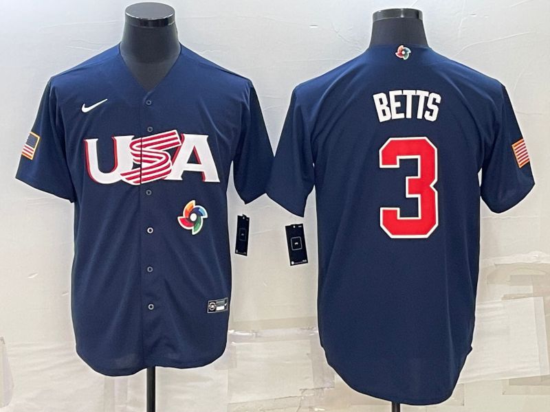 Men 2023 World Cub USA #3 Betts Blue Nike MLB Jersey6->more jerseys->MLB Jersey